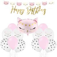 Set per decorazione festa di gatto rosa - 15 pezzi
