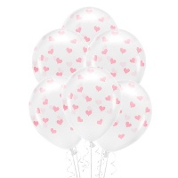 Palloncini in lattice trasparente con cuori da 33 cm biodegradabili - PartyDeco - 6 pezzi
