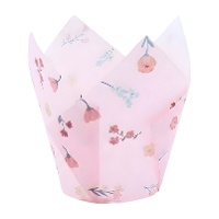 Capsule di carta a forma di tulipano per muffin rosa con fiori - PME - 24 pezzi