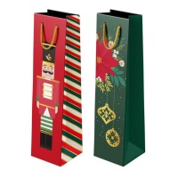 Borsa regalo portabottiglia natalizia assortita da 35 x 10 x 8 cm - 1 unità