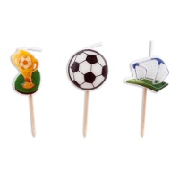 Candele a tema calcistico con coppa, pallone e porta - 3 pezzi