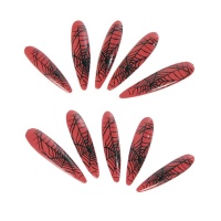 Unghie finte lunghe rosse con ragnatele - 10 unità