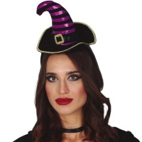 Cerchietto da strega con mini cappello lilla e nero