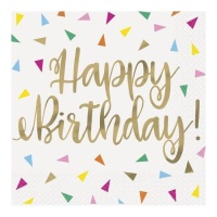 Tovaglioli Happy Birthday con triangoli colorati 16,5 x 16,5 cm - 16 pezzi.