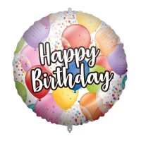 Palloncino Happy Birthday con palloncini colorati e coriandoli 46 cm