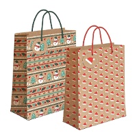 Borsa regalo da 45 x 33 x 10 cm in carta kraft con figure natalizie - 1 unità