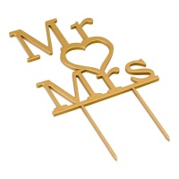 Mr & Mrs cake topper in legno dorato per torte Mr & Mrs