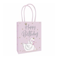 Sacchetto regalo Happy Birthday Swan 15,4 x 12,8 x 4,7 cm con corona - 3 pz.