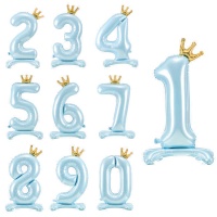 Palloncino numero azzurro con corona 84 cm - PartyDeco