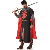 Costume da cavaliere medievale nero e rosso per uomo