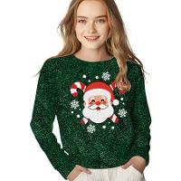 Maglione natalizio per bambini con glitter e Babbo Natale