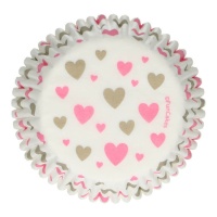 Pirottini cupcakes con cuori rosa e oro - FunCakes - 48 unità