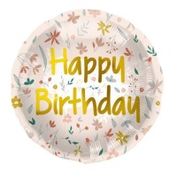 Palloncino Happy Birthday con fiori boho 45 cm - Folat
