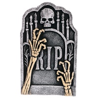 Lapide RIP con bracci scheletrici di 56,5 x 34 cm
