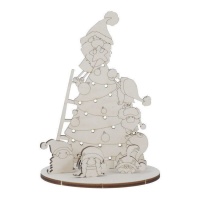 Scena natalizia in legno con albero di Natale e gnomi decorati 23 x 16,3 cm - Decorazione d'artista