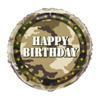 Palloncino tondo mimetico militare di buon compleanno 47,5 cm - Unico