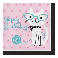Tovaglioli Gatti Happy Birthday da 16,5 x 16,5 cm - 16 unità