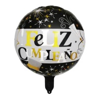 Palloncino rotondo Happy Birthday 45cm colorato metallizzato