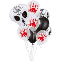 Mazzo di palloncini con teschio alieno e mani insanguinate - 9 pezzi