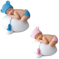 Figura per torta di battesimo di bambino che dorme su uovo - 7,5 x 8 cm