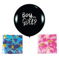 Palloncino di lattice nero con coriandoli blu e rosa da 50 cm - Guirca - 1 unità