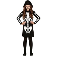 Costume da scheletro con abito e cappuccio per bambina