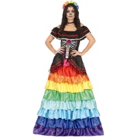 Costume Catrina multicolore con volant da donna
