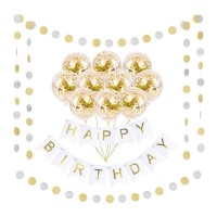 Kit palloncini Happy Birthday oro - Monkey Business - 13 unità