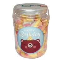 Barattolo di marshmallows e gelatine Happy Birthday da 250 g