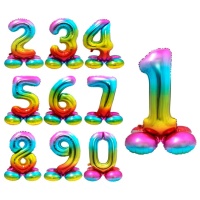 Palloncino numero arcobaleno con base da 72 cm - Folat