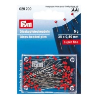 Spilli con testa di vetro rossa 35 x 0,4 mm - Prym - 5 gr