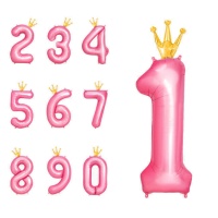 Pallone numero rosa con corona dorata 110 cm - 1 unità