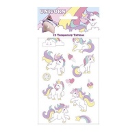 Tatuaggi temporanei unicorno arcobaleno assortiti - 12 pezzi.