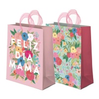 Borsa regalo Happy Mother's Day e fiori 24 x 18 x 10 cm - 1 unità