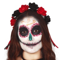 Cerchietto Catrina con fiori rossi e neri