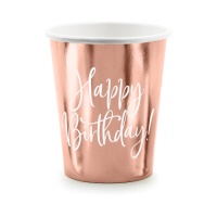 Bicchiere Happy Birthday oro rosa da 260 ml - 6 unità