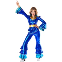Costume da discoteca blu metallizzato per donna