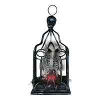 Gabbia con scheletro di gufo con luci, suono e movimento - 33 cm