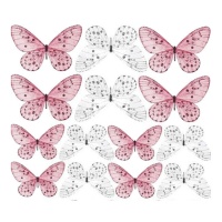 Cialde a farfalla metalliche bianche e rosa - Crystal Candy - 22 pezzi