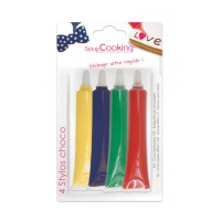 Set di penne al gusto di cioccolato da 25 gr per decorazioni in colori primari - Scrapcooking - 4 unità