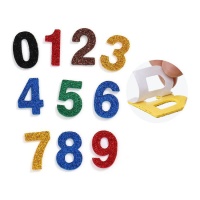 Numeri adesivi di gomma eva con glitter da 3 cm