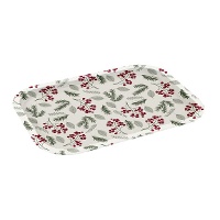 Vassoio di 40 x 28,5 cm in metallo con bacche natalizie