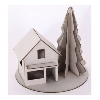 Statuetta di legno con casa e albero di Natale 16 x 15,2 cm - Artis decor