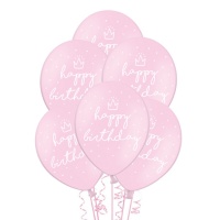 Palloncini in lattice rosa Happy Birthday 30 cm - PartyDeco - 50 unità