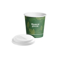 Tazza in PE verde da 120 ml con coperchio - Honest Green - 25 pz.