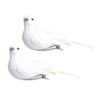 Set di uccelli bianchi medi con pinzette - 2 pezzi