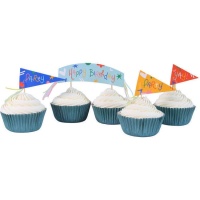 Pirottini cupcake con picks di buon compleanno - 24 unità