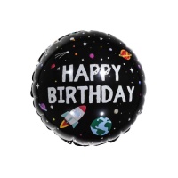 Palloncino rotondo Happy Birthday galassia da 45 cm