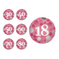 Palloncino di compleanno rosa a pois con numero 45 cm - Conver Party