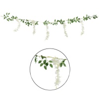 Corona di glicine bianca con foglie verdi - 1,7m